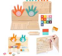 Nzkeuf Montessori Math Toy for 3 4 5 Kids, Wood Educational Toys with Number Block & Counting Sticks, 2 in 1 Tracing Board & Finger Counting for Toddler, Math Game Set for Early Literacy and Numeracy