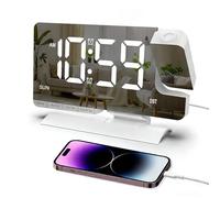 Nzkeuf Projection Clock,Digital Alarm Clock with180°Projector, Electronic Mirror Clock with LED Display, Digital Clock for Bedroom, Home, Office with Temperature Date 12/24H Light,Sound,Dst,Snooze Set