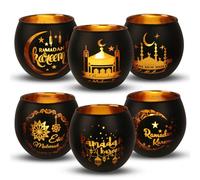 Nzkeuf Ramadan Table Decor, Ramadan Moon Candle Holders Black and Gold, 6 Pack Elegant Eid Centerpiece Decor for Home, Gifting, and Festive Table Settings
