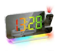 Nzkeuf RGB Projection Alarm Clock,7.3" Mirror Digital Alarm Clock With 180°Projector, Dual Alarm Desk Clock With Adjustable Light And Sound, Dst, Snooze, Charging Port