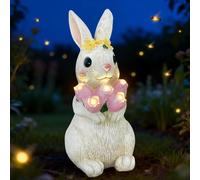 Nzkeuf Solar Garden Ornament Rabbit, Solar Powered Lights Bunny & Flower Statue, Waterproof Solar Light Outdoor Decor for Garden, Yard, Patio, Gifts for Easter/Women/Gardener