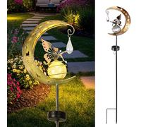 Nzkeuf Solar Lights Garden Decorations, Outdoor Fairy Moon Light with Crystal Waterproof, Crackle Glass & Metal Stake Lights for Pathway Lawn Patio Courtyard Garden, Gift for Mom and Garden Lovers