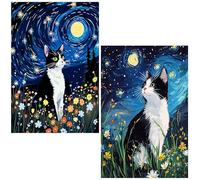 NZNANCHU DIY 2 Pack Paint by Number for Adults,Cat Painting Kits for Adult,Color by Numbers,Night Paint by Number Canvas Crafts Watercolor for Beginner Room Decor (cat)