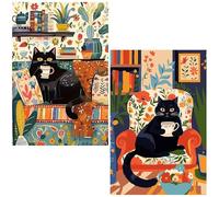 NZNANCHU DIY 2 Pack Paint by Number for Adults,Cat Painting Kits for Adult,Color by Numbers,Paint by Number Canvas Crafts Watercolor for Beginner Room Decor (Black cat)