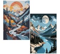 NZNANCHU DIY 2 Pack Paint by Number for Adults,Valley Painting Kits for Adult,Color by Numbers,Paint by Number Canvas Crafts Watercolor for Beginner Room Decor (Mountain)