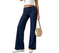 NZNDSHD Fold Over Yoga Pants for Women Low Rise Straight Leg Sweatpants Y2k Solid Color Stretchy Loose Gym Lounge Leggings, Blue Purple, S