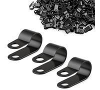NZNSML 150 Pcs R Type Black Cable Clips 1/2" P Clips Nylon Cable Cleats for Network Wires Computer Cords Power Wires Management for Families Factories Offices