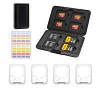NZNSML 16 Slots Micro SD Card Holder Case 1 Pcs Memory Card Case for 8 Micro SDXC SDHC + 8 SDXC SDHC Waterproof Shock Resistant Black Come with 4 White Boxes and 1 Label Sticker