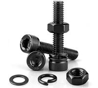 NZNSML 30 Pcs Hex Socket Head Cap Screws Nuts and Bolts M8 x 16 mm Black Socket Screws Carbon Steel Full Threads Allen Bolts with Nuts and Washers for Repair Bicycle Home DIY