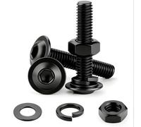 NZNSML 30 Pcs M2.5 x 12mm Flanged Button Head Socket Cap Bolt Screws Black Allen Screws 304 Stainless Steel Nuts and Bolts Assortment Kit with Flat and Lock Washers for Furniture Machine Repair