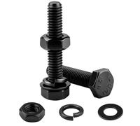 NZNSML 40 Pcs Hex Head Bolts Set M6x16 mm Bolts and Nuts Set Black Machine Screws Carbon Steel Screw with Nuts Flat Washers for Furniture Machinery Bike