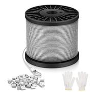 NZNSML Wire Rope Stainless Steel 2 mm, 100 M Wire Cable Heavy Duty 7x7 Strand Core Garden Hanging Cable with Aluminum Crimping Clamps Loop Sleeve for Hanging Pictures Plants Clothes Line Garden