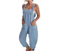nzoputxse Womens Dungarees Uk Summer Casual Sleeveless Rompers Loose Adjustable Strappy Short Overalls Jumpsuits With Pockets Sky Blue L