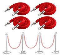 NZPOST Crowd Control Barriers Ropes,2 3 4 5 6 7 8 Foot Long Velvet Rope 1 2 4 6 Pack, Indoor Outdoor Red Crowd Control Ropes Ba