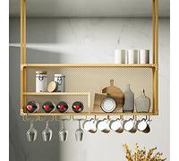 NZPOST Rustic Industrial 2 Layer Hanging Wine Rack with Glass Holder Ceiling Mount Iron Bottle Holder and S