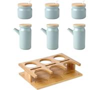 NZPOST Seasoning Box Condiment Pots Ceramic Condiment Jar Set Spice Pot With Lid Tray Seasoning Jar Set For Salt Sugar S