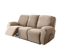 NZPOST Stretch Velvet Reclining Sofa Cover3 Seater Set of 8 Pieces (Camel 3 Seater (8 PCS))