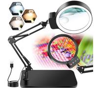 NZQXJXZ 10X 30X Large Magnifying Glass with Light and Stand, LED Lighted Magnifier lamp, 3 Colour Modes Stepless Dimmable, Hands-Free Magnifying Glass Desk Lamp for Close Work, Reading, Craft, Hobby