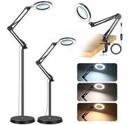 NZQXJXZ 10X Magnifying Glass with Light and Stand, 3-in-1 Magnifying Floor Lamp, 3 Color Modes 10 Stepless Dimmable Desk Magnifier with Clamp for Close Work, Craft, Reading, Hobby