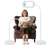 NZQXJXZ 10X Magnifying Glass with Light and Stand, 60 LEDs Desk Lamp, 5 Colour Temperatures, 4 Levels Brightness, Perfect for Diamond Art, Sewing, Hobbies, Crafts, Reading, Close Work,White