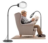NZQXJXZ 2-in-1 Magnifying Glass with Light and Stand, 5X & 10X Magnifying Lamp with 36 Adjustable Brightness LEDs, Flexible Gooseneck Floor Standing Magnifying Lamp for Close Work, Craft, Reading