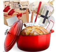 NZQXJXZ 26cm Enamelled Cast Iron Pot Round dutch oven, 4.7L Casserole Dishes with Lids Oven Proof for Cookware, Braising, Stews, Roasting, Bread Baking - Cherry red