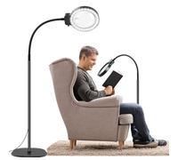 NZQXJXZ 5X 10X Magnifying Glass with Light and Stand, 2-in-1 Magnifying Lamp with 36 Adjustable Brightness LEDs, Flexible Gooseneck Floor Standing Magnifying Lamp for Close Work, Craft, Reading