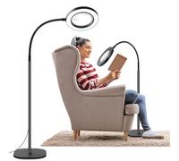 NZQXJXZ 5X 10X Magnifying Glass with Light and Stand, 2-in-1 Magnifying Lamp with 72 LEDs, 3 Color Modes 10 Stepless Dimmable Floor Standing Magnifying Glasses for Hobbies, Craft, Reading