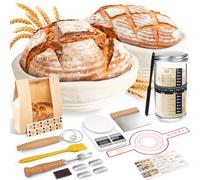 NZQXJXZ Banneton Bread Proofing Basket Set, 9" Round & 10" Oval Sourdough Bread Making Kit with 32oz Sourdough Starter Jar, 100% Natural Rattan, Baking Gifts for Professionals and Home Bakers,19pcs