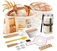 NZQXJXZ Banneton Bread Proofing Basket Set, 9" Round & 10" Oval Sourdough Bread Making Kit with 32oz Sourdough Starter Jar, 100% Natural Rattan, Baking Gifts for Professionals and Home Bakers,18pcs