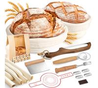 NZQXJXZ Banneton Bread Proofing Basket Set, 9" Round & 10" Oval Sourdough Bread Making Kit with Cloth Liners, 100% Natural Rattan, Baking Gifts for Professionals and Home Bakers,15pcs