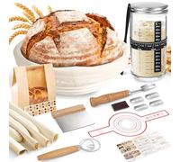 NZQXJXZ Banneton Bread Proofing Basket Set, 9" Round Sourdough Bread Making Kit with 32oz Sourdough Starter Jar, 100% Natural Rattan, Baking Gifts for Professionals and Home Bakers, 16pcs