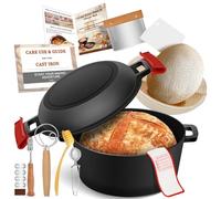 NZQXJXZ Cast Iron Pot Dutch Oven for Bread, Banneton Bread Proofing Basket Sourdough Supplies, 2-in-1 Dutch Oven Pot with Skillet Lid Cooking Pan Handles, 5QT