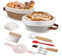 NZQXJXZ Cotton Rope Sourdough Starter Kit, Oval & Round Bread Banneton Proofing Basket with Liners, StarterJar & Bread Scraper for Artisan Bread Baking, Sourdough Proofer Baking Supplies