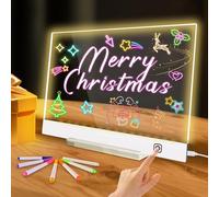 NZQXJXZ LED Drawing Board with 7 Colour Pens, Upgraded Acrylic Touch Control Light Board with 4 Light Modes, Light Up Message Drawing Board with Gift Box, Greeting Card & Rag for Home, School, Office