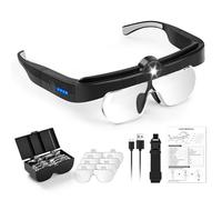 NZQXJXZ Magnifying Glasses with LED Light & 3 Color Temperatures, Rechargeable Hands-Free Headband Magnifier with 1.5X 2.5X 3.5X 5X Interchangeable Lenses for Reading, Crafts, Jewelry, Watch Repair