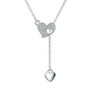 NZVCQVPU 14K Necklace Pendants for Women, Charm Choker Dainty Necklaces Double Heart with Lab Diamond Long Tassel Chain Necklace for Women White