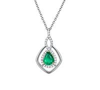 NZVCQVPU 18K Necklace Initial 1.16ct Pear Shape Emerald with 0.27ct Diamond Women Necklaces for Weddings