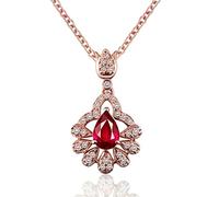 NZVCQVPU 18K Necklace Real 0.56ct Pear Shape Ruby with 0.14ct Diamond Pendant Necklace for Women