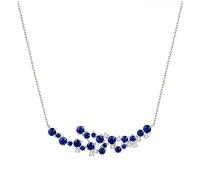 NZVCQVPU 18k White Elegant Blue Round 0.87CT Sapphire with White Round 0.11CT Diamond Necklace for Women Pendant Necklace 18 Inch
