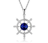 NZVCQVPU 18K White Necklaces for Women Real White with Pendant, Sapphire Pendant Necklace Rudder with Sapphire 1.32Ct Lab Created