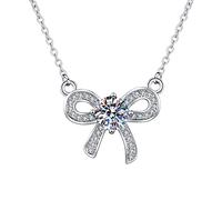 NZVCQVPU 18K White Pendant Necklace for Women, Charm Choker Dainty Necklaces Classic Hollow Bowknot with 4 Prong Round Lab Diamond Chain Necklace for Women White