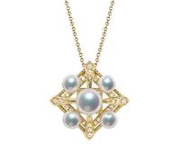 NZVCQVPU 18k Yellow Rhombus White Round 0.25CT Diamond with White Round Pearl Necklace for Women Pendant Necklace Elegant 18 Inch