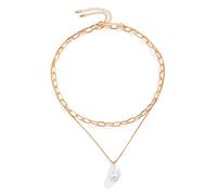 NZVCQVPU 2 Chain Necklace for Women, Chain Necklaces for Women for Pendant Adjustable Plated Oval Link and Box Chain Necklace with Bead Pendant