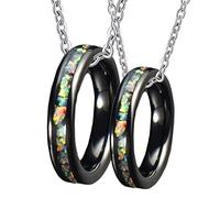 NZVCQVPU and Hers Steel Necklaces, Personalized Promise Ring 4mm Black Ring Inlay Colorful Shell Necklace