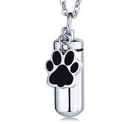 NZVCQVPU Ashes Necklace for Women Pet, Customizable Urn Necklaces for Ashes Stainless Steel Cylinder Pendant with Paw Print