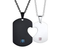 NZVCQVPU Couples Necklace Stainless Steel, Matching Necklace for Couples Puzzle Heart Dog Tag Pendant with 20 inch Chain