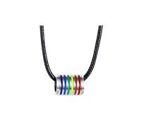 NZVCQVPU Couples Necklaces for Him and Her, His and Hers Necklaces Stainless Steel 26 inch Black Cord with Rainbow Bead