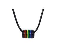 NZVCQVPU Couples Necklaces for Him and Her, His and Hers Necklaces Stainless Steel 26 inch Black Cord with Rainbow Bead