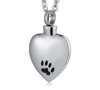 NZVCQVPU Cremation Urn Necklace for Ashes Men, Pet Ashes Necklace Customizable Stainless Steel Heart Pendant with Paw Print